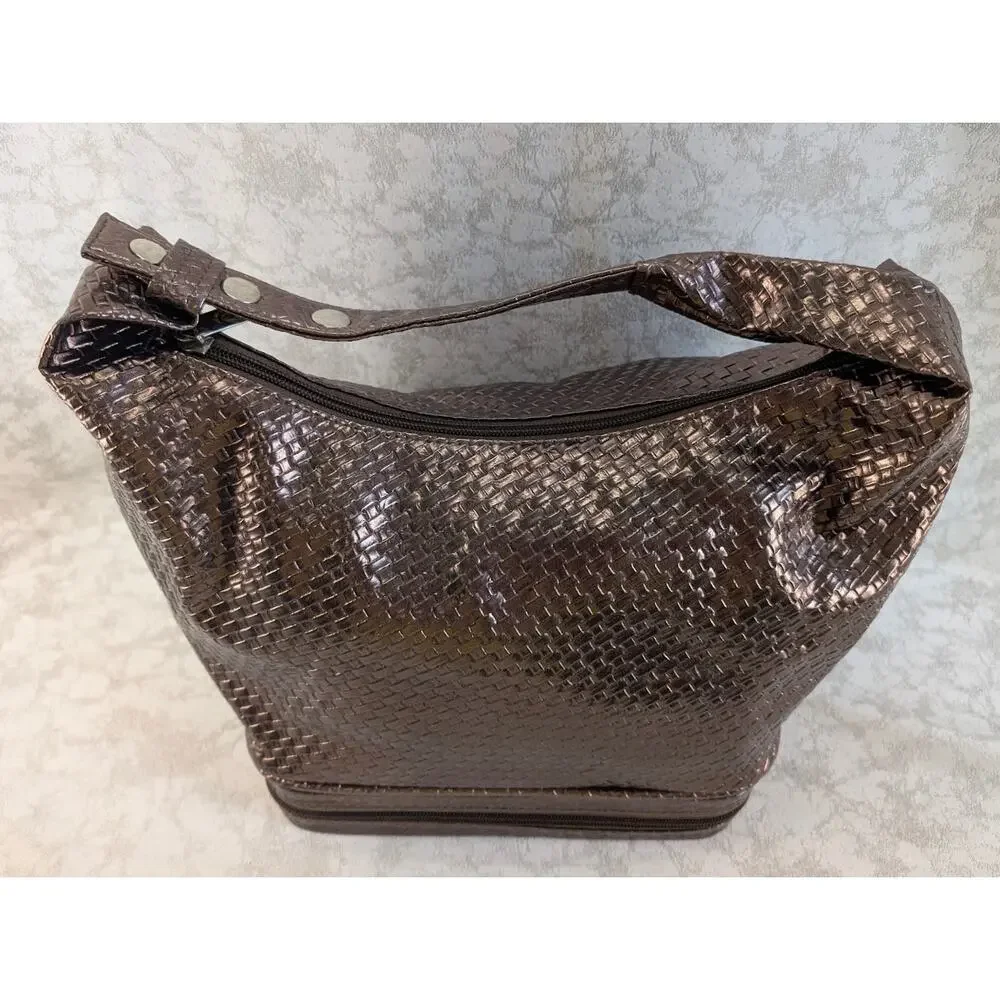 Ulta Beauty Brown Woven Look Makeup Bag Train Case 2-Tier Cosmetic Organizer